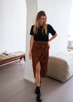 Outlet Jupe Dion - brique à motifs noirsEasy Clothes Femme Jupes & Shorts