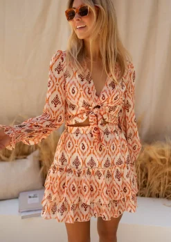 New Jupe Lush à Motifs | Orange & Brune | Vêtements Femme | Easy Clothes Femme Jupes & Shorts