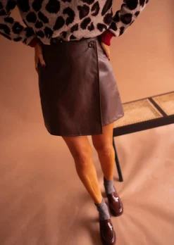 Outlet Jupe Maeva - Couleur Chocolat - Simili CuirEasy Clothes Femme Jupes & Shorts