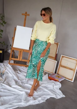 Clearance Jupe Sax zebrée verte et écrue | Jupe zébrée satinée | Prêt-à-porter en ligne | Easy Clothes Femme Jupes & Shorts