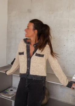 Online Laly - Gilet Beige & Gris Chiné - Doux - Vêtements FemmeEasy Clothes Femme Pulls & Gilets