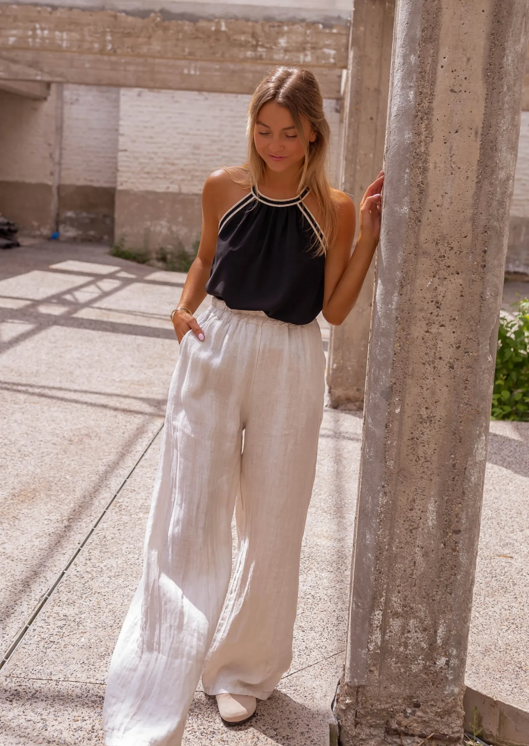 Store Pantalon Beige - Tim - Matière Lin - Long & FluideEasy Clothes Femme Pantalons