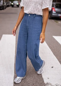 Best Pantalon Delphine - Bleu Jeans - Taille Haute - Coupe DroiteEasy Clothes Femme Pantalons