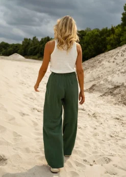 Clearance Pantalon Joey - Vert Sapin - Lin - Easy Clothes Femme Pantalons