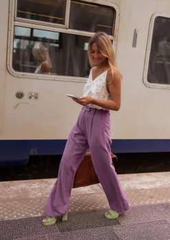 Online Pantalon Joey mauve en lin | Pantalon large en lin | Prêt-à-porter en ligne | Easy Clothes Femme Pantalons