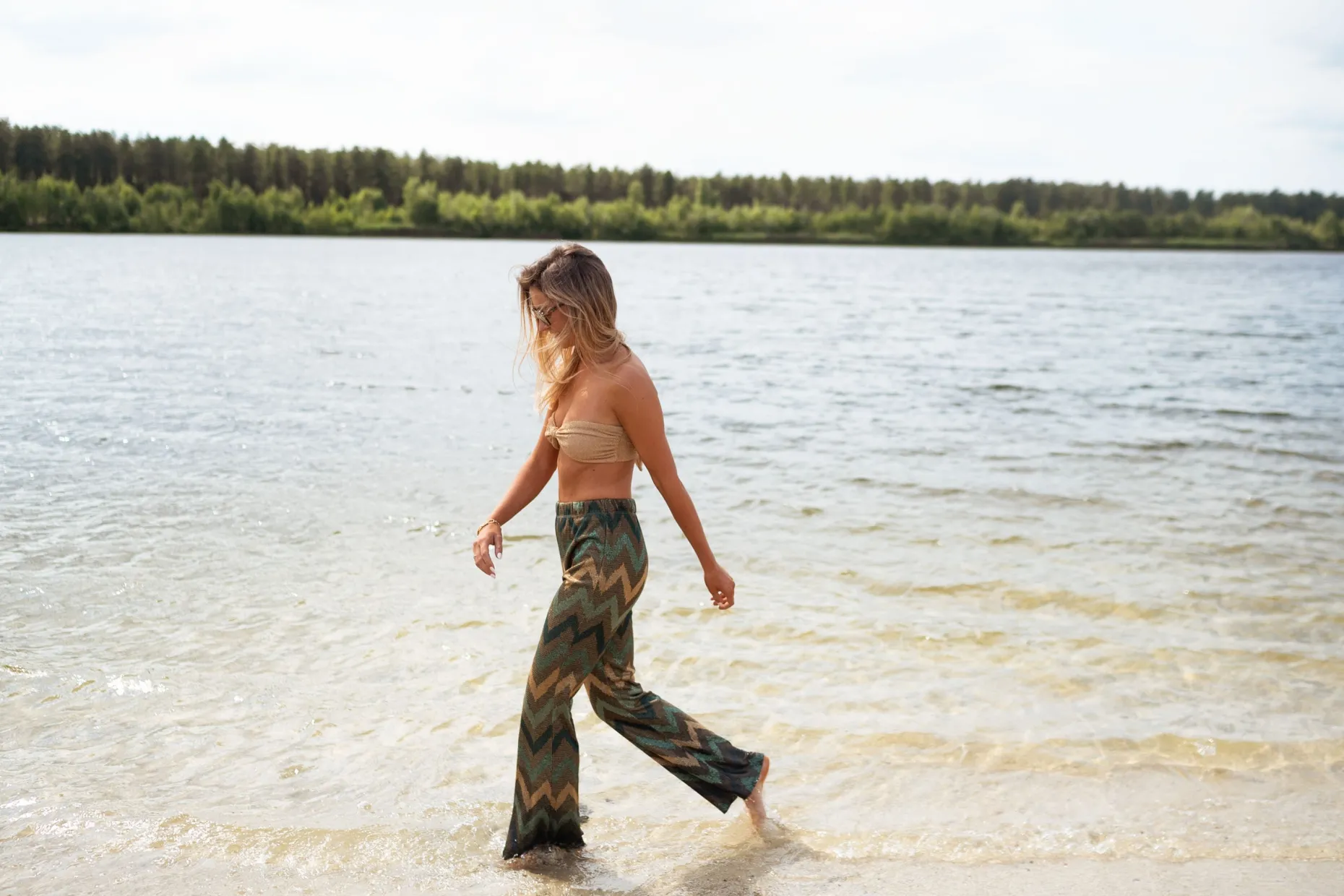 Sale Pantalon Lody - kaki à paillettesEasy Clothes Femme Pantalons