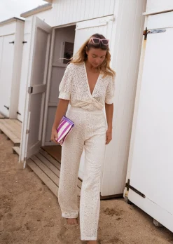 New Pantalon Louis écru en broderie | Pantalon brodé effet dentelle | Prêt-à-porter en ligne | Easy Clothes Femme Pantalons