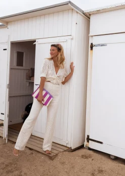 New Pantalon Louis écru en broderie | Pantalon brodé effet dentelle | Prêt-à-porter en ligne | Easy Clothes Femme Pantalons