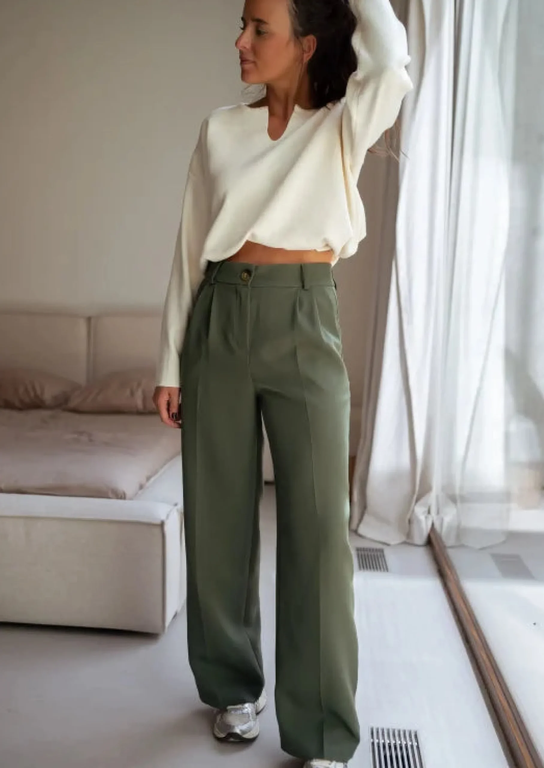 Fashion Pantalon Lowen - Kaki - Taille Haute - Made In FranceEasy Clothes Femme Pantalons