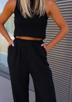 Hot Pantalon Shiva noir en gaze de coton | Pantalon ample de coton | Prêt-à-porter en ligne | Easy Clothes Femme Pantalons