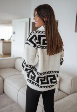 Hot Polar Gine - écru à motifs noirEasy Clothes Femme Pulls & Gilets