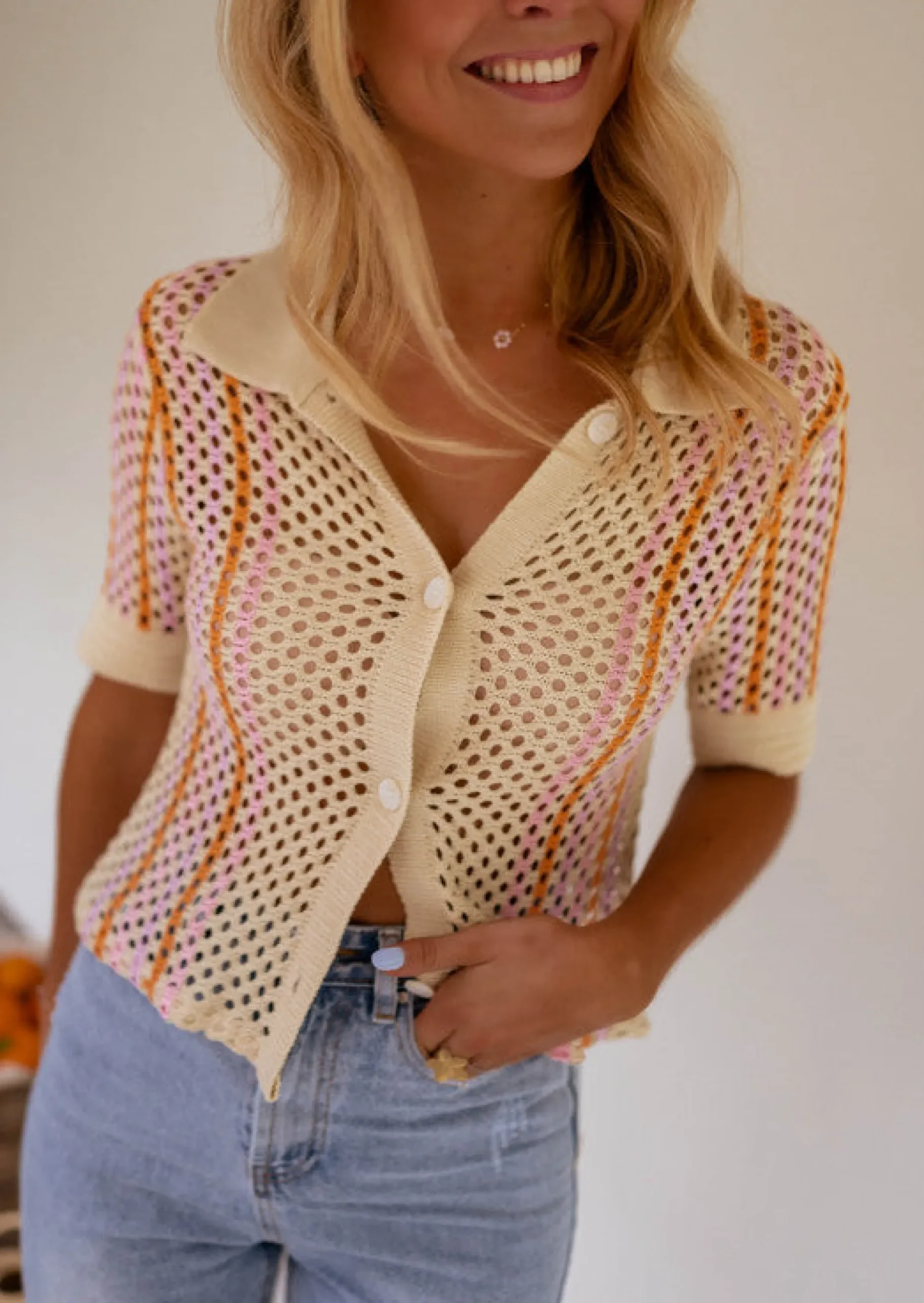 Discount Polo Lison en crochet beige | Polo coloré | Prêt-à-porter en ligne | Easy Clothes Femme Tops & T-shirts