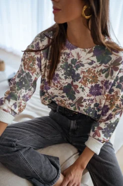 Outlet Pull Anna - mauve à fleursEasy Clothes Femme Pulls & Gilets