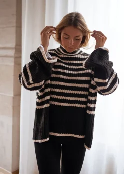 Hot Pull Genna à lignes - noir et écruEasy Clothes Femme Pulls & Gilets