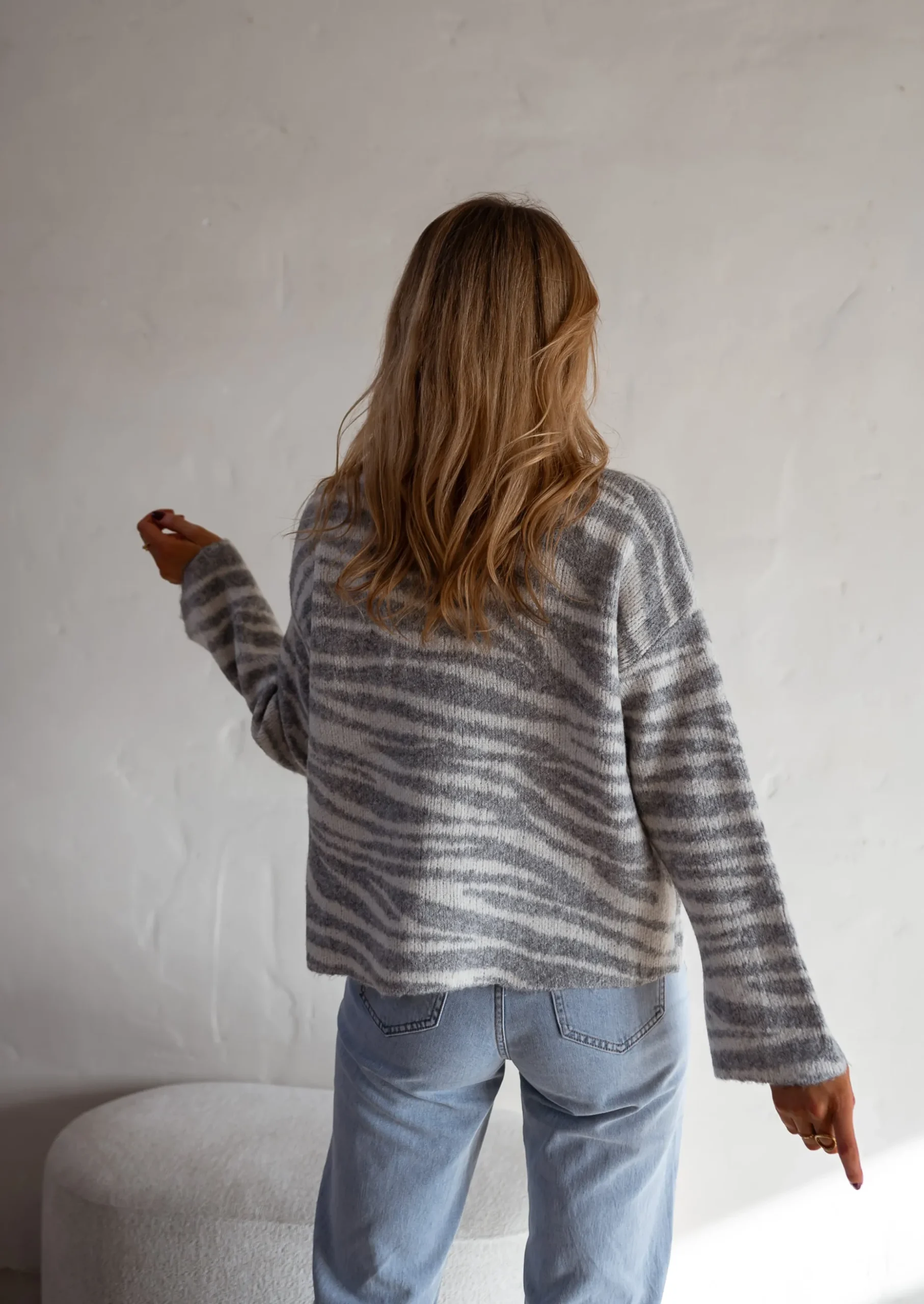 New Pull Lony - Zèbre - Écru & Gris - Vêtements FemmeEasy Clothes Femme Pulls & Gilets