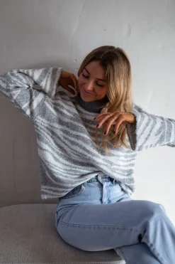 New Pull Lony - Zèbre - Écru & Gris - Vêtements FemmeEasy Clothes Femme Pulls & Gilets