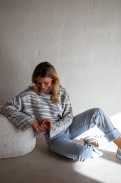 New Pull Lony - Zèbre - Écru & Gris - Vêtements FemmeEasy Clothes Femme Pulls & Gilets