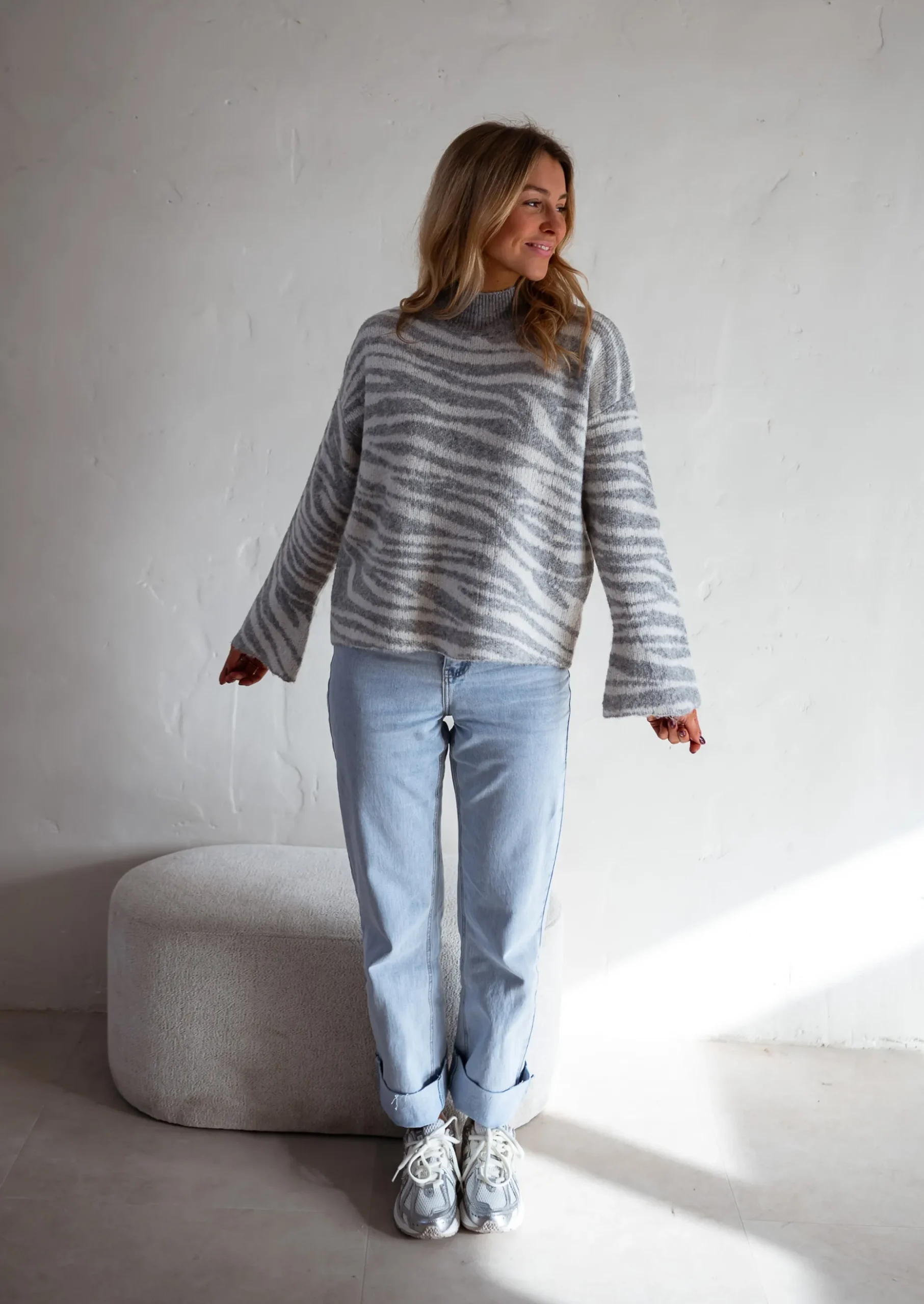 New Pull Lony - Zèbre - Écru & Gris - Vêtements FemmeEasy Clothes Femme Pulls & Gilets