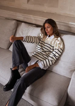 Discount Pull Manou à lignes - écru et noirEasy Clothes Femme Pulls & Gilets