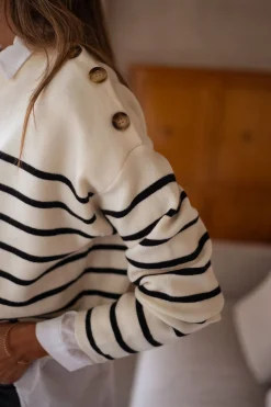 Discount Pull Manou à lignes - écru et noirEasy Clothes Femme Pulls & Gilets