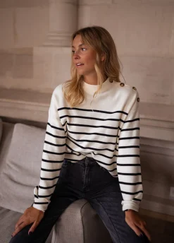 Discount Pull Manou à lignes - écru et noirEasy Clothes Femme Pulls & Gilets
