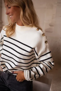 Discount Pull Manou à lignes - écru et noirEasy Clothes Femme Pulls & Gilets