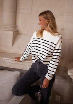 Discount Pull Manou à lignes - écru et noirEasy Clothes Femme Pulls & Gilets