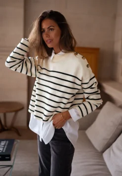 Discount Pull Manou à lignes - écru et noirEasy Clothes Femme Pulls & Gilets