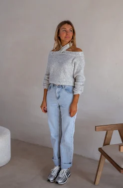 New Pull Piper - Gris - Col Croisé & DécoupéEasy Clothes Femme Pulls & Gilets