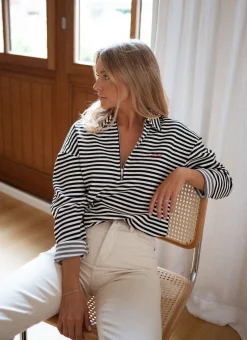 New Pull Yvette ligné - noir et écruEasy Clothes Femme Pulls & Gilets