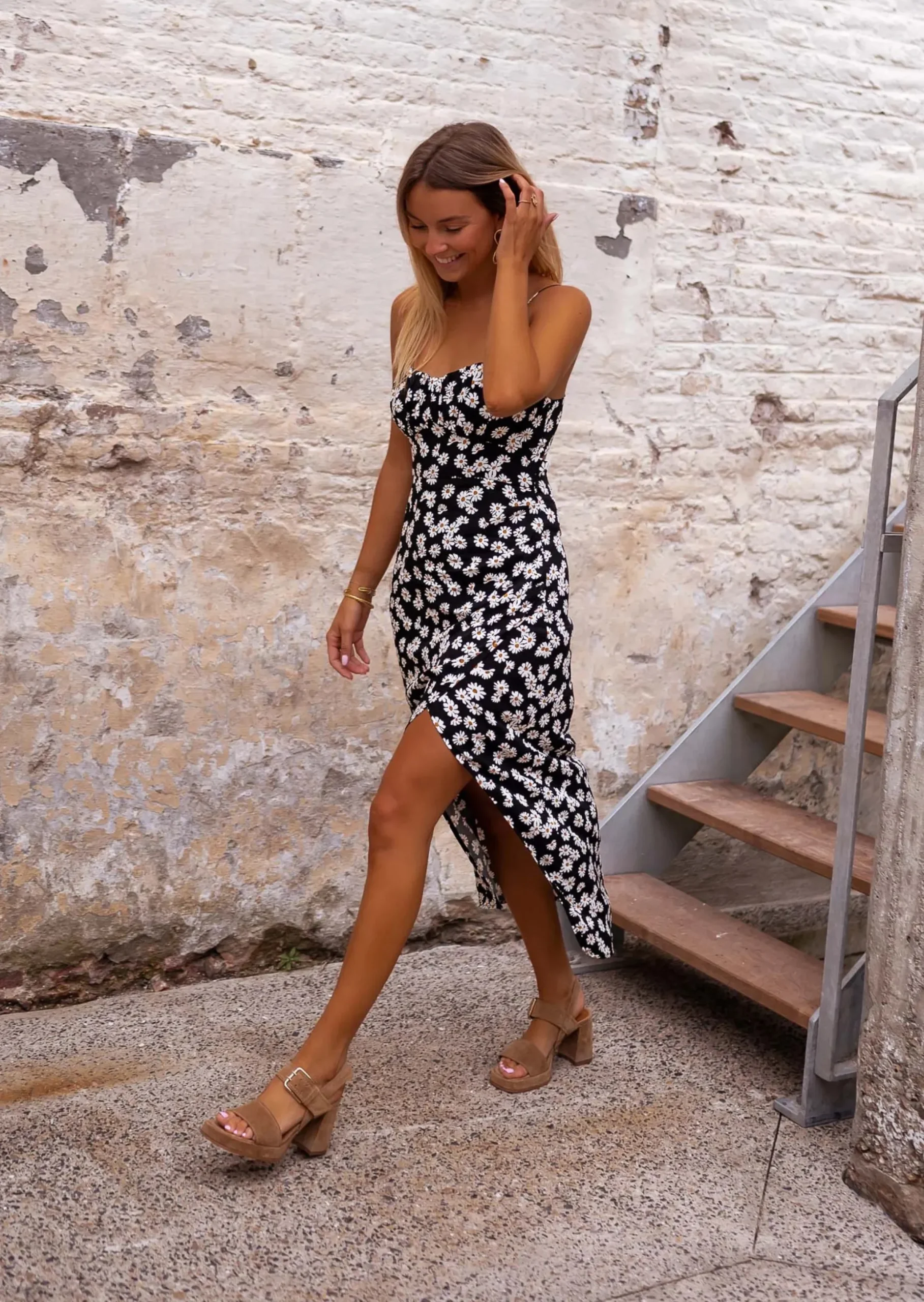 Outlet Robe À Fleurs - Sky - Noire & Blanche - Vêtements FemmeEasy Clothes Femme Robes