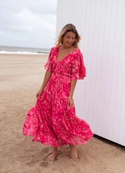 Discount Robe Adama rose à motifs | Robe longue rose | Prêt-à-porter en ligne | Easy Clothes Femme Robes