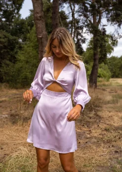 Outlet Robe Alice - Lilas - Manches Longues - Effet Satin - FluideEasy Clothes Femme Robes