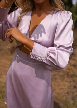 Outlet Robe Alice - Lilas - Manches Longues - Effet Satin - FluideEasy Clothes Femme Robes