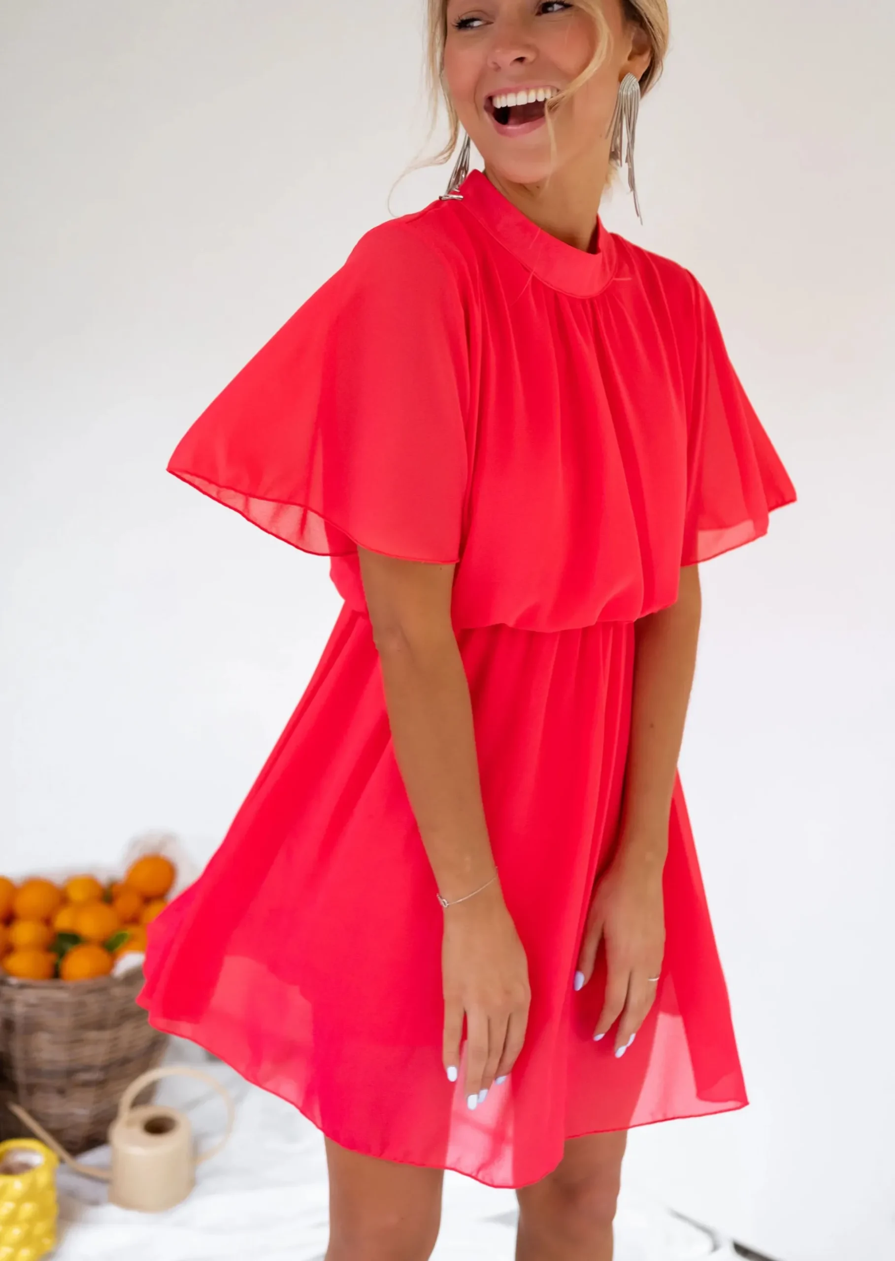 Clearance Robe Amandine framboise | Robe courte col montant | Prêt-à-porter en ligne | Easy Clothes Femme Robes