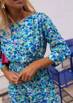Best Robe Bathy bleue à motifs | Robe bleue courte fleurie | Prêt-à-porter en ligne | Easy Clothes Femme Robes