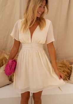 New Robe Beige - Eloane - Col en V - Easy Clothes Femme Robes