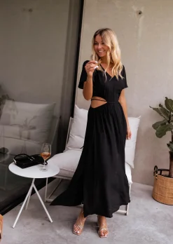 Cheap Robe Eveline noire | Robe longue fluide | Prêt-à-porter en ligne | Easy Clothes Femme Robes