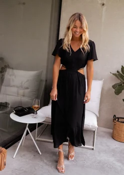 Cheap Robe Eveline noire | Robe longue fluide | Prêt-à-porter en ligne | Easy Clothes Femme Robes