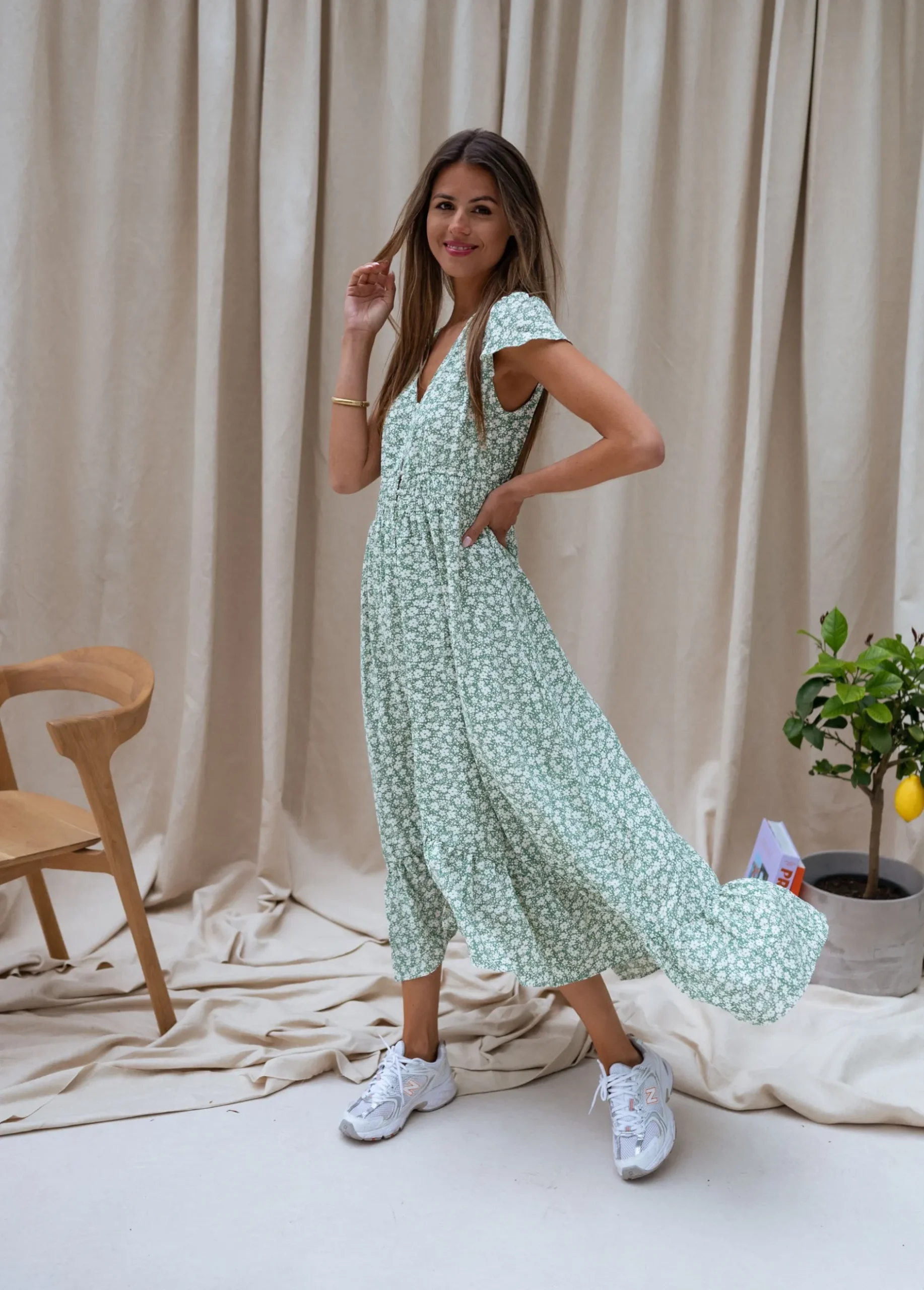 Outlet Robe Gaella - verte à fleursEasy Clothes Femme Robes