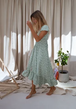 Outlet Robe Gaella - verte à fleursEasy Clothes Femme Robes