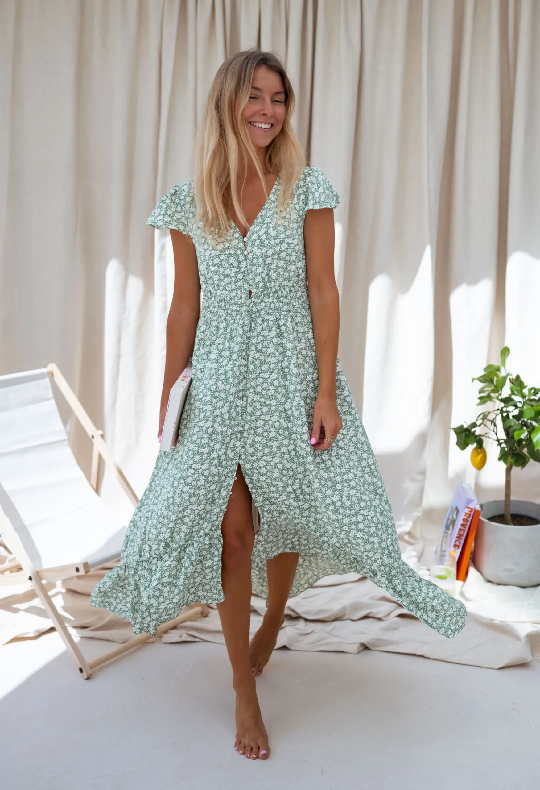 Outlet Robe Gaella - verte à fleursEasy Clothes Femme Robes