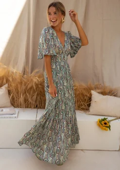 Sale Robe Loane - Verte à Motifs - Printemps Été - Easy Clothes Femme Robes