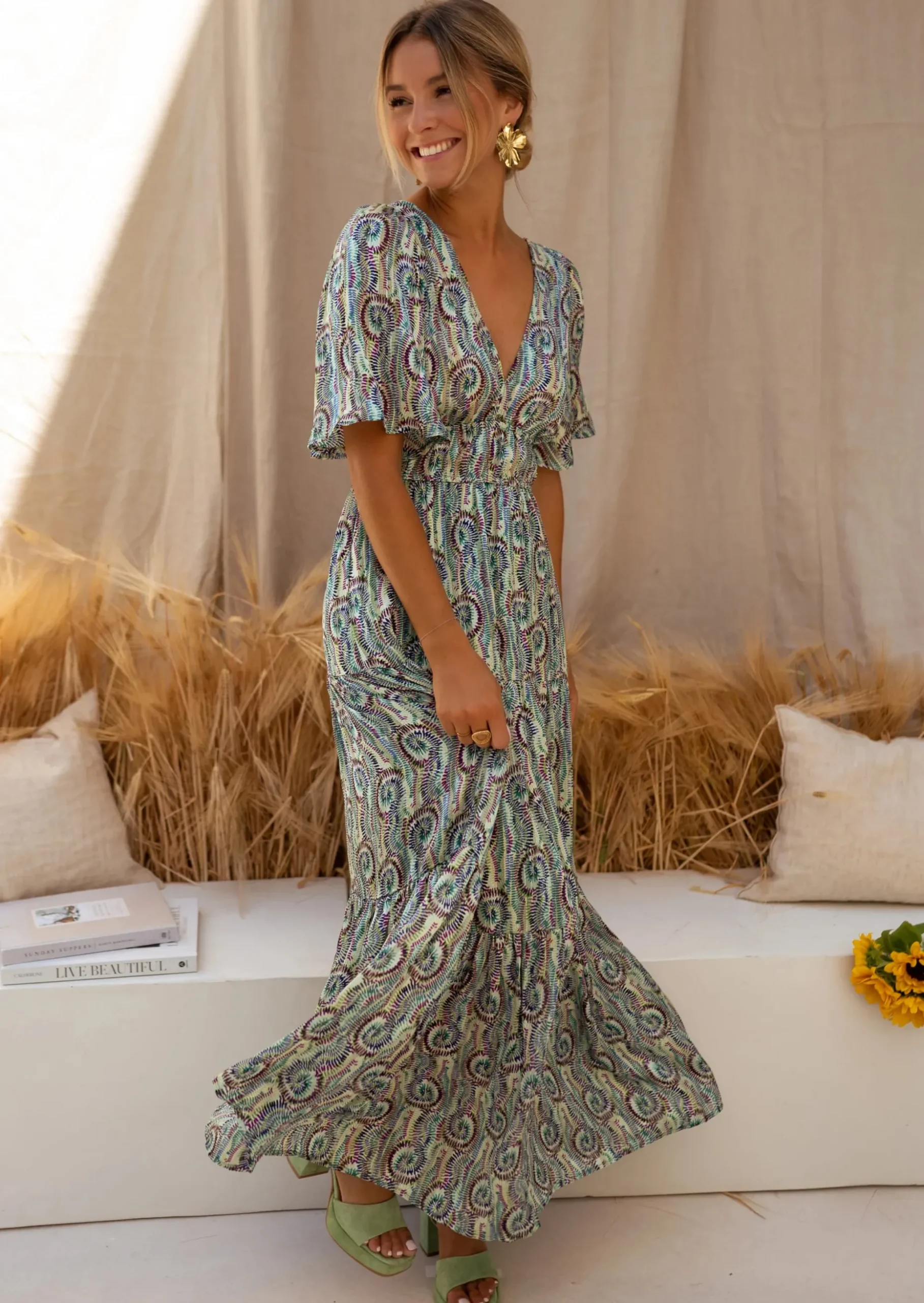 Sale Robe Loane - Verte à Motifs - Printemps Été - Easy Clothes Femme Robes