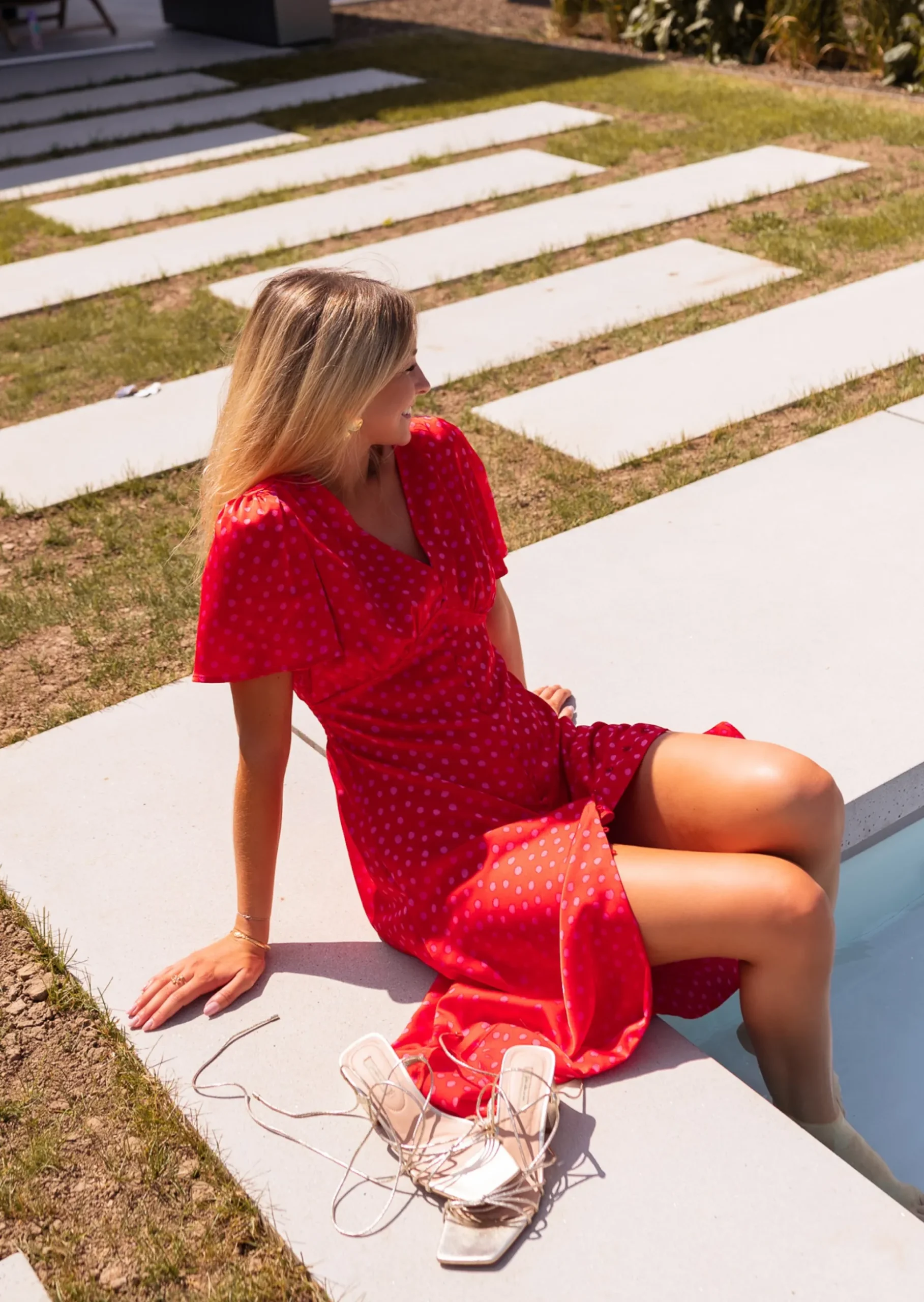 Hot Robe longue Baya rose à pois | Robe rouge midi | Prêt-à-porter en ligne | Easy Clothes Femme Robes