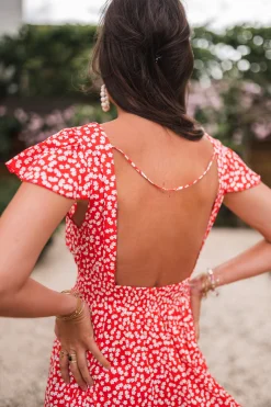 Cheap Robe longue Jackie - rouge à fleurs blanchesEasy Clothes Femme Robes