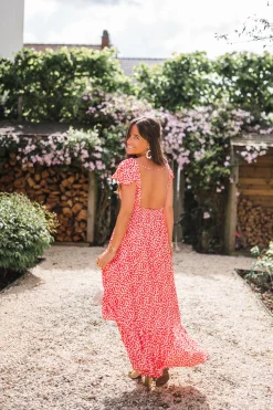 Cheap Robe longue Jackie - rouge à fleurs blanchesEasy Clothes Femme Robes