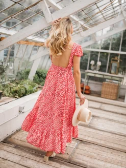 Cheap Robe longue Jackie - rouge à fleurs blanchesEasy Clothes Femme Robes