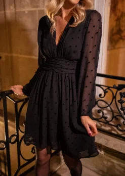 Clearance Robe Noire - Denise - A Pois - FluideEasy Clothes Femme Robes