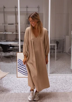 Flash Sale Robe Nolan - Couleur Camel - Gaze De Coton - AmpleEasy Clothes Femme Robes